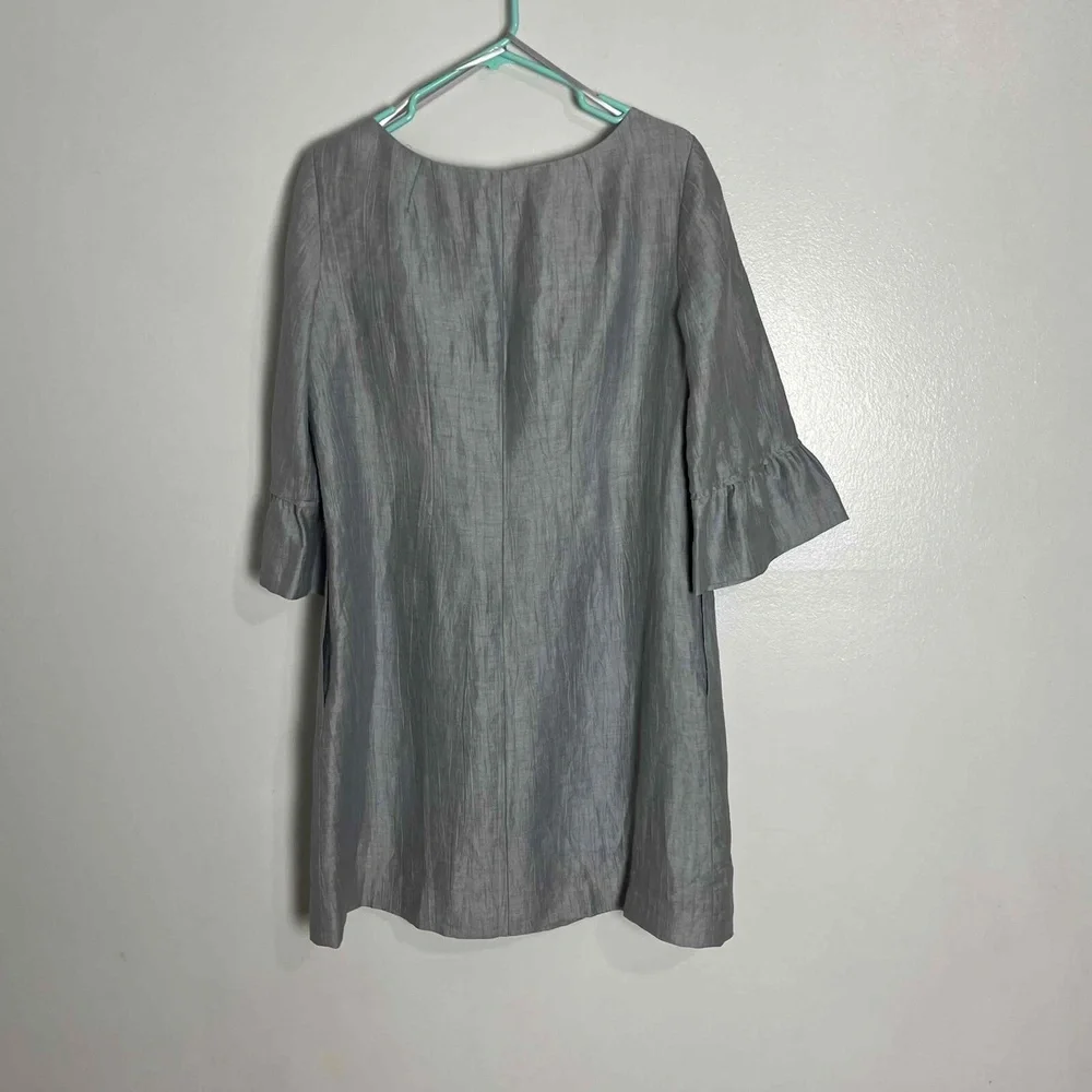 NWT J.CREW Gray Mini Shift Dress‎ Linen Blend Bell Sleeve Scoop Neck Pockets 14